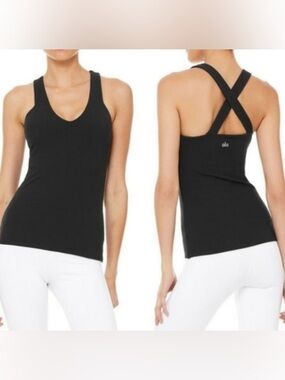 Alo Elevate Ribbed Tank Top Small Black